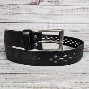 Levis Belt Mens 34 Black Top Grain Leather Perforated Western Casual 3780 Buckle